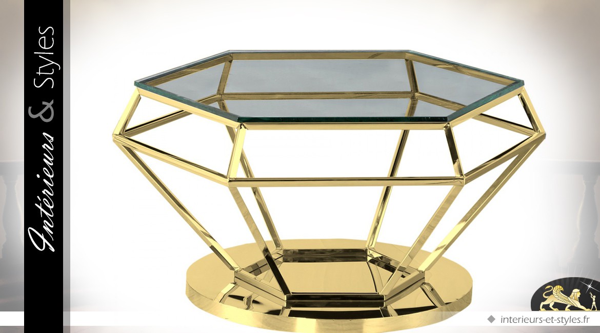 Table basse design dorée hexagonale Ø 90 cm