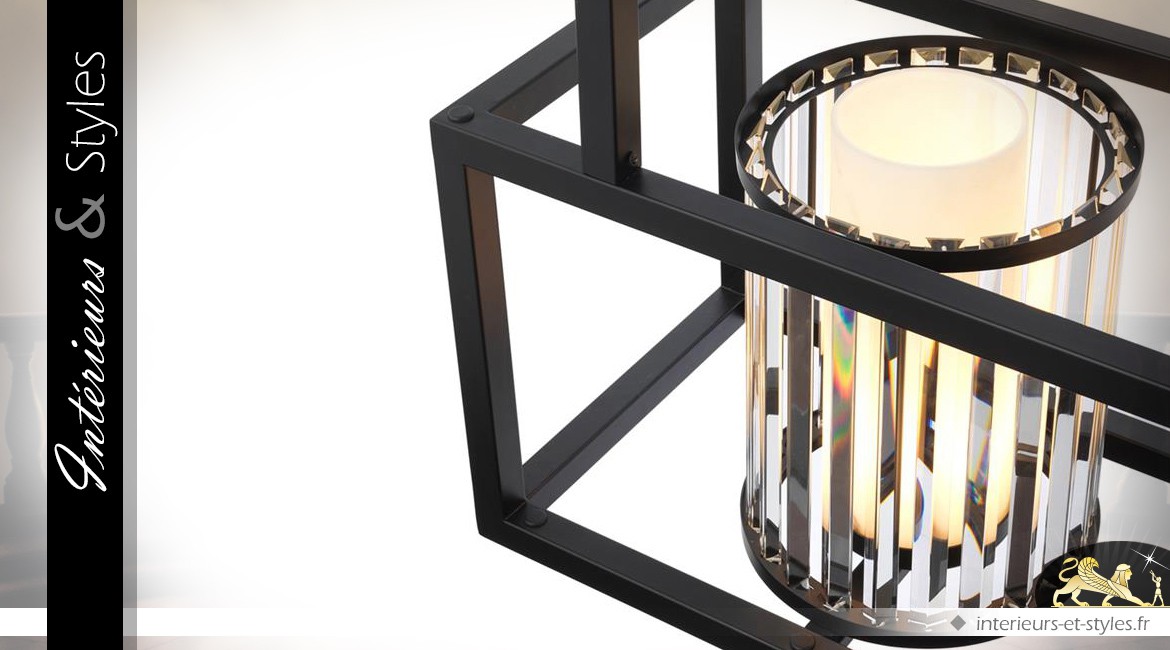 Suspension design lampe de billard noir chrome et albâtre