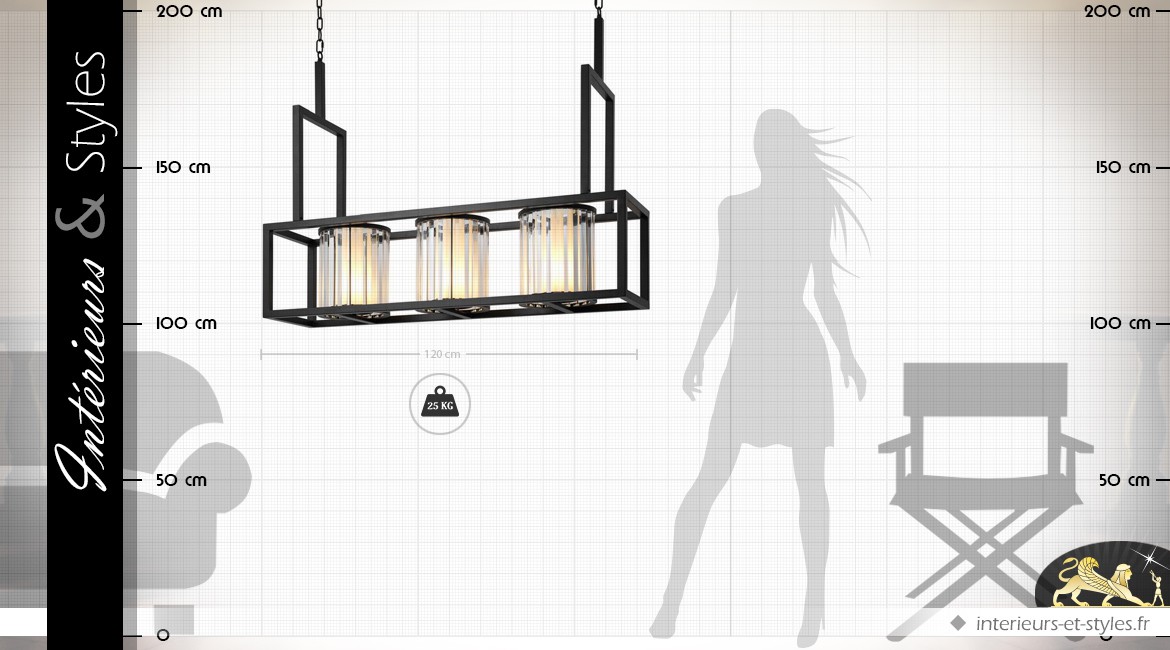 Suspension design lampe de billard noir chrome et albâtre