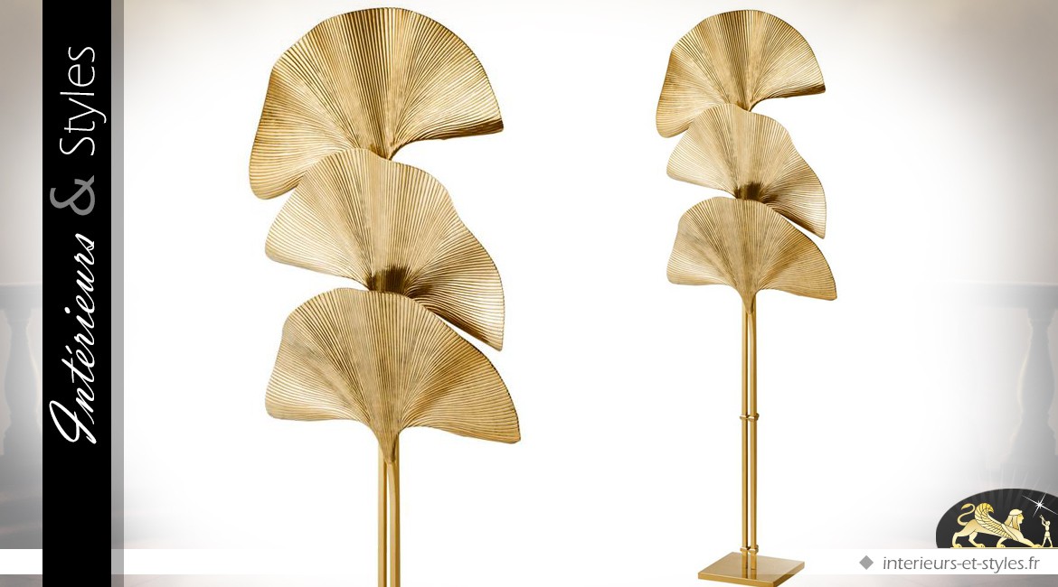 Lampadaire laiton doré en feuilles de palmier stylisées 197 cm