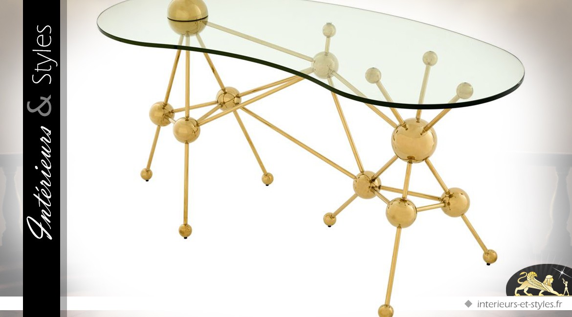 Bureau design en acier inox poli et doré Galileo 160 cm