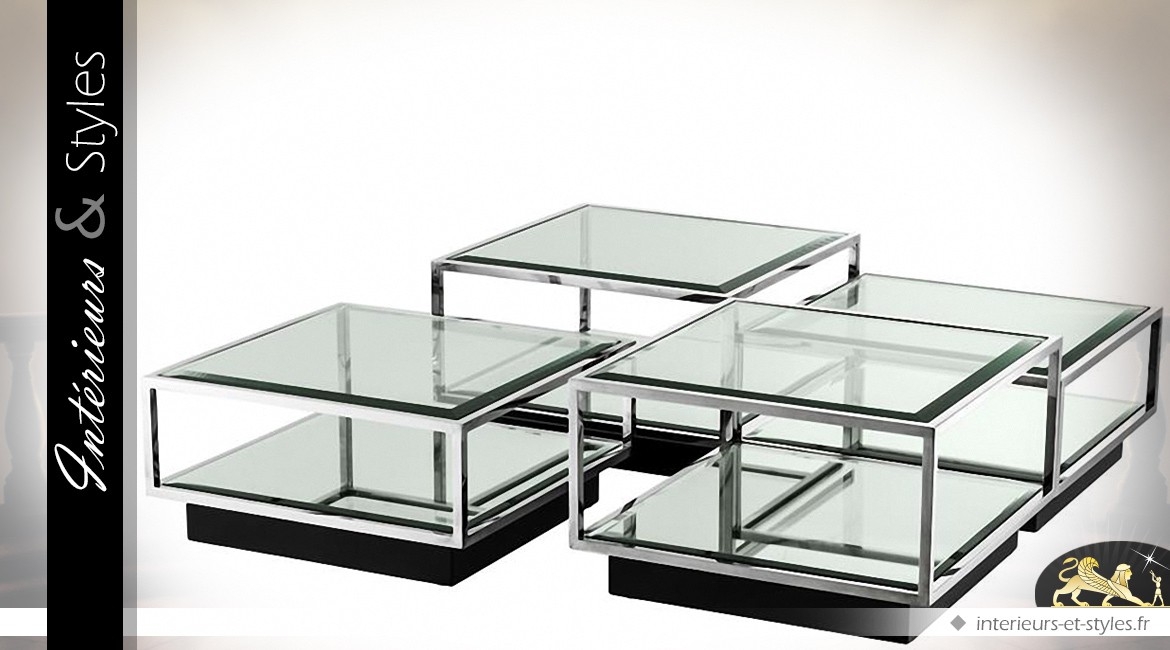 Table basse design noir et argent modulable