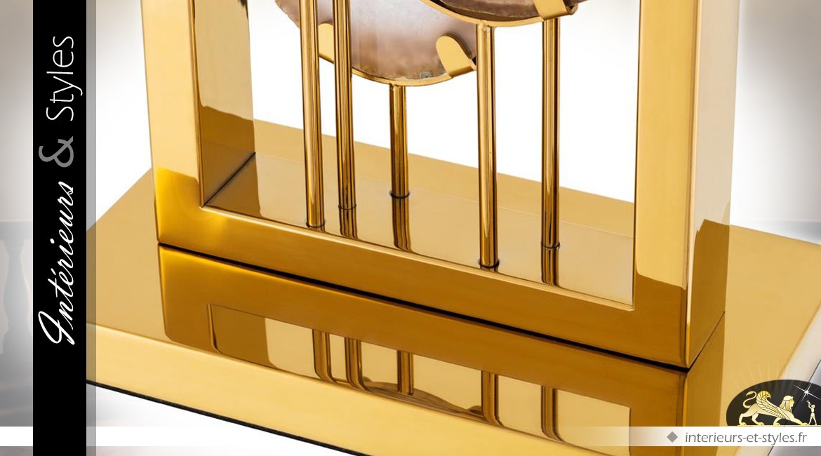 Lampe design avec encadement doré et pierre d'agate 66 cm