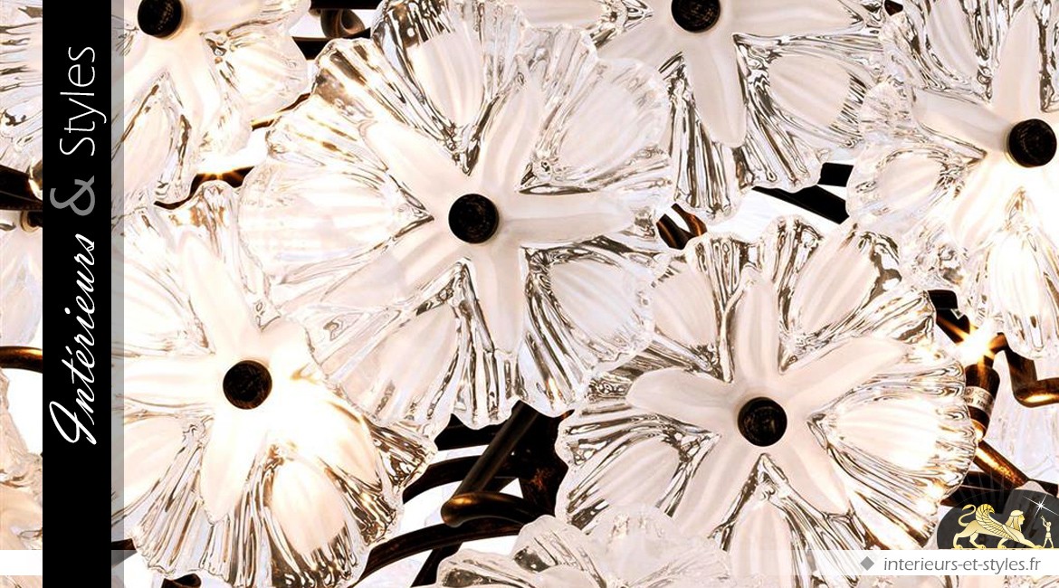 Suspension design argentée en forme de sphère fleurie Ø 100 cm