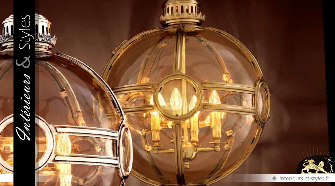 Lustre sphère en laiton doré style vintage Ø 50 cm