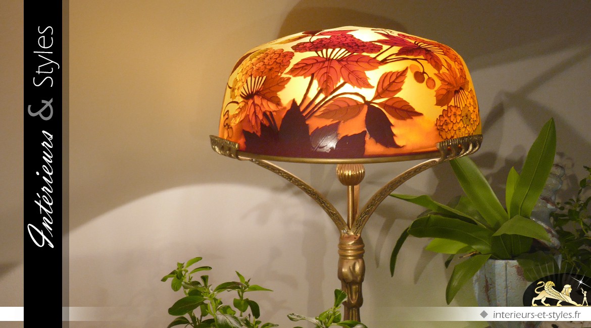 Lampe Ombelle type lampe Gallé pied bronze doré