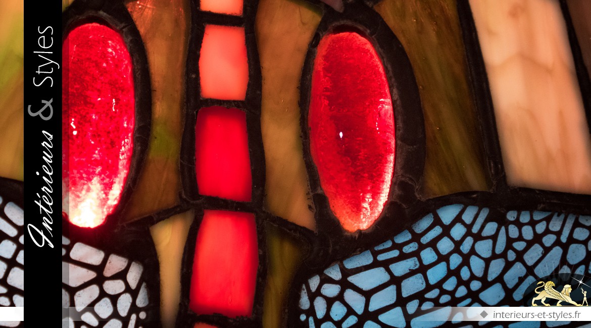 Grande lampe Tiffany : Colibris et libellules 115 cm