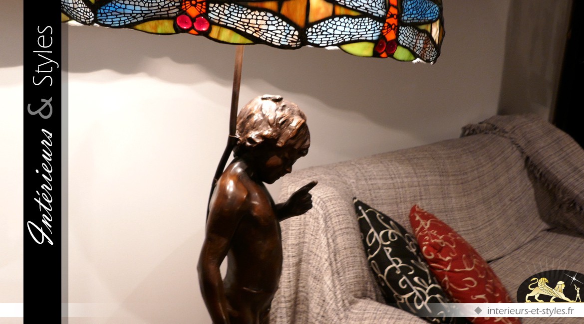Grande lampe Tiffany : Colibris et libellules 115 cm