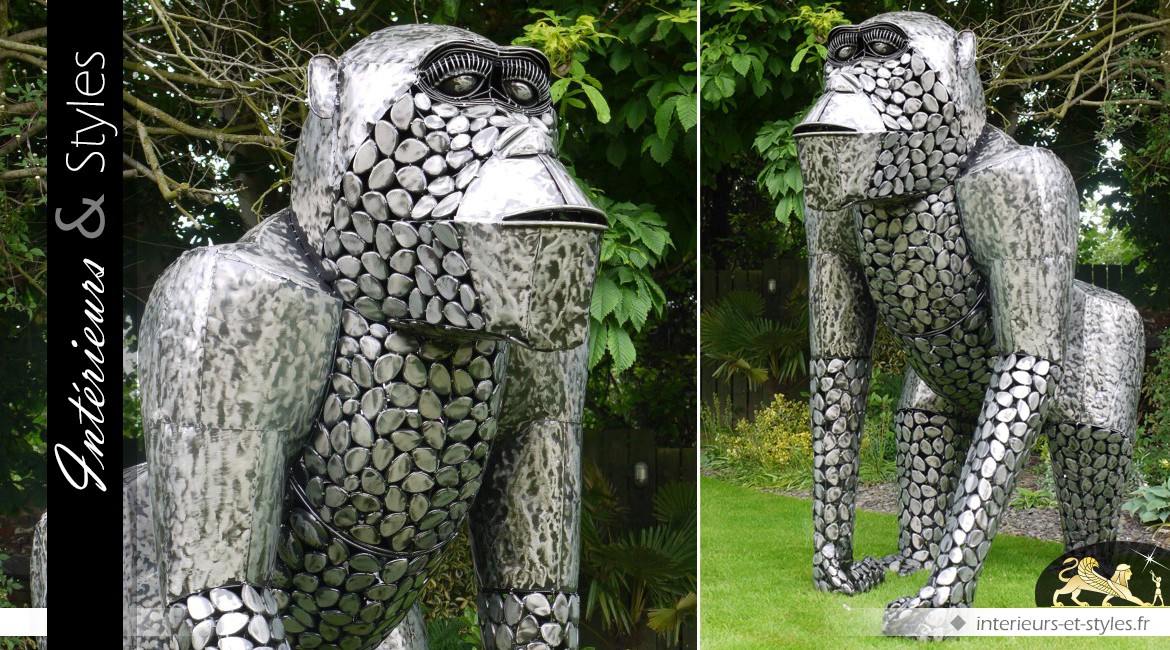 Sculpture animalière : Gorille en métal 1,90 m