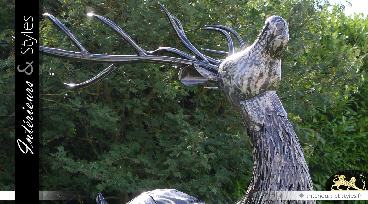 Sculpture cerf en métal finition argentée 165 cm
