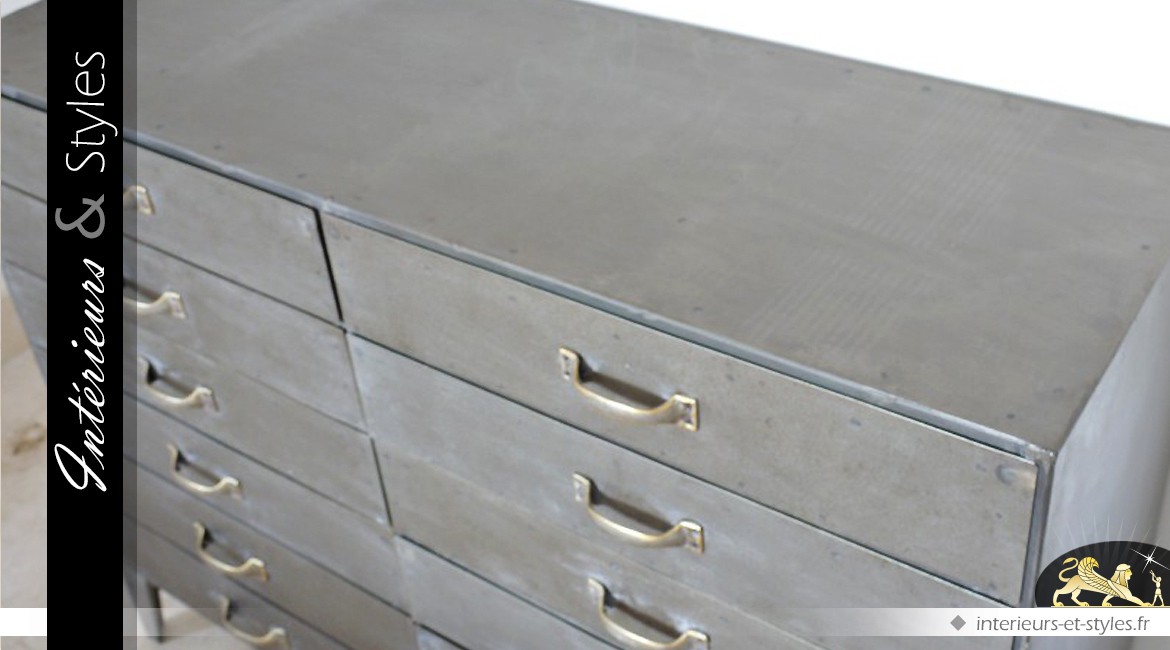Grand chiffonnier à 12 tiroirs style industriel finition métal