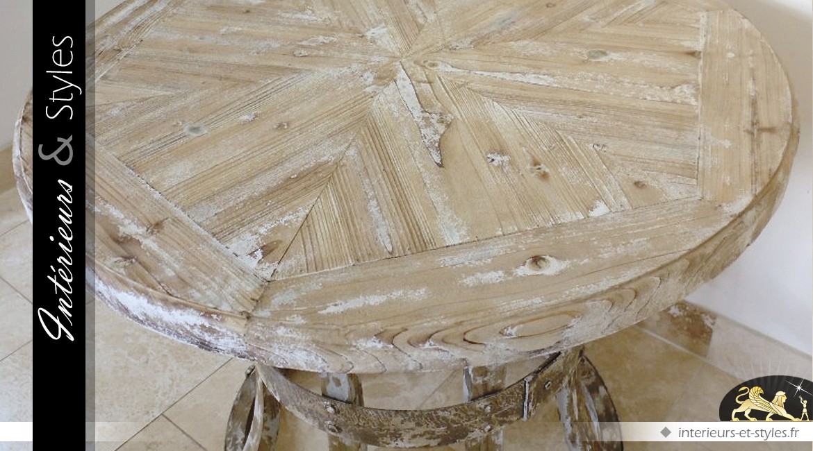 Table ronde style rustique aspect brocante Ø 106 cm