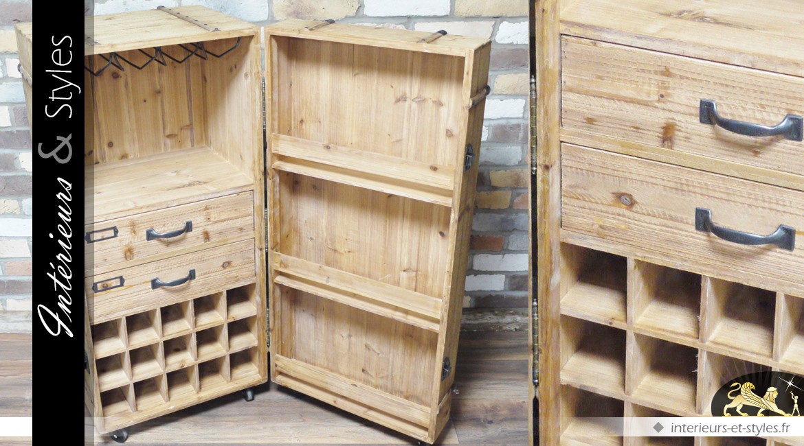 Coffre cave armoire à vin en bois finition brut
