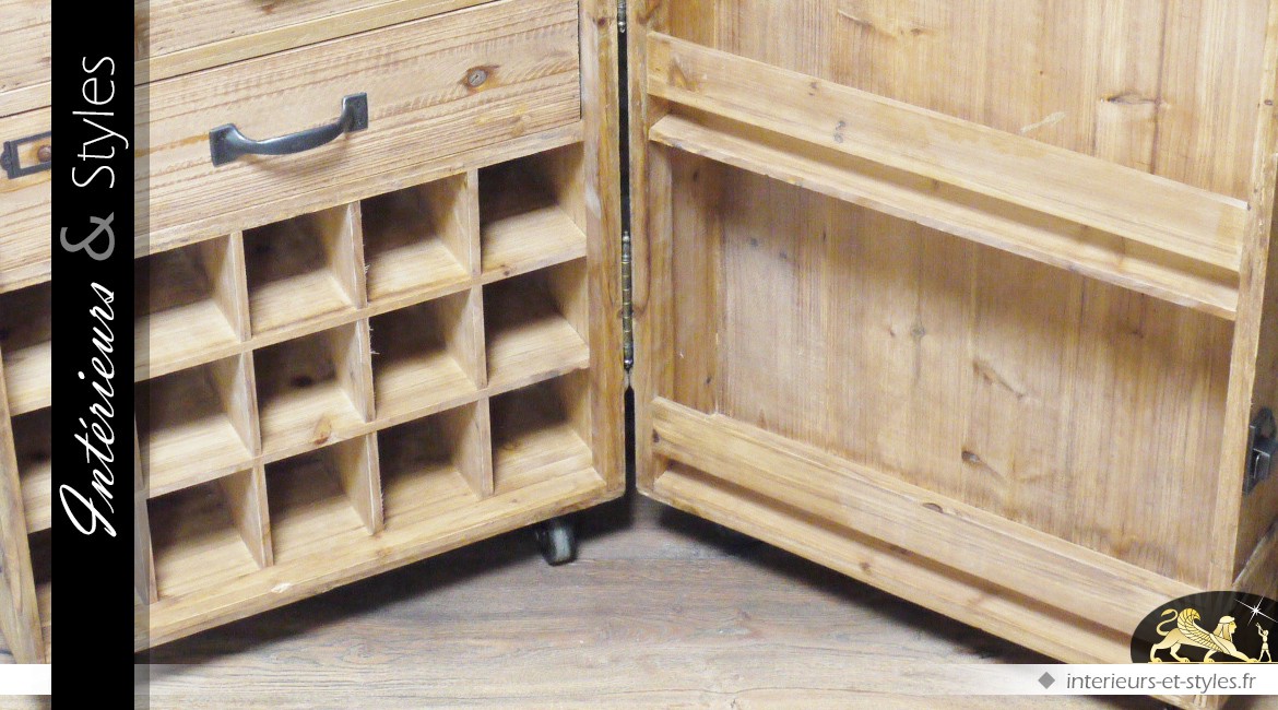 Coffre cave armoire à vin en bois finition brut