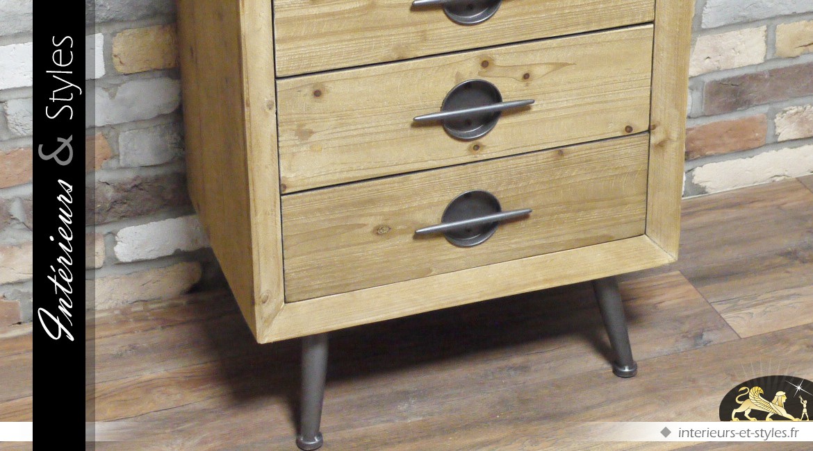Chiffonnier en bois à 6 tiroirs de style indus vintage