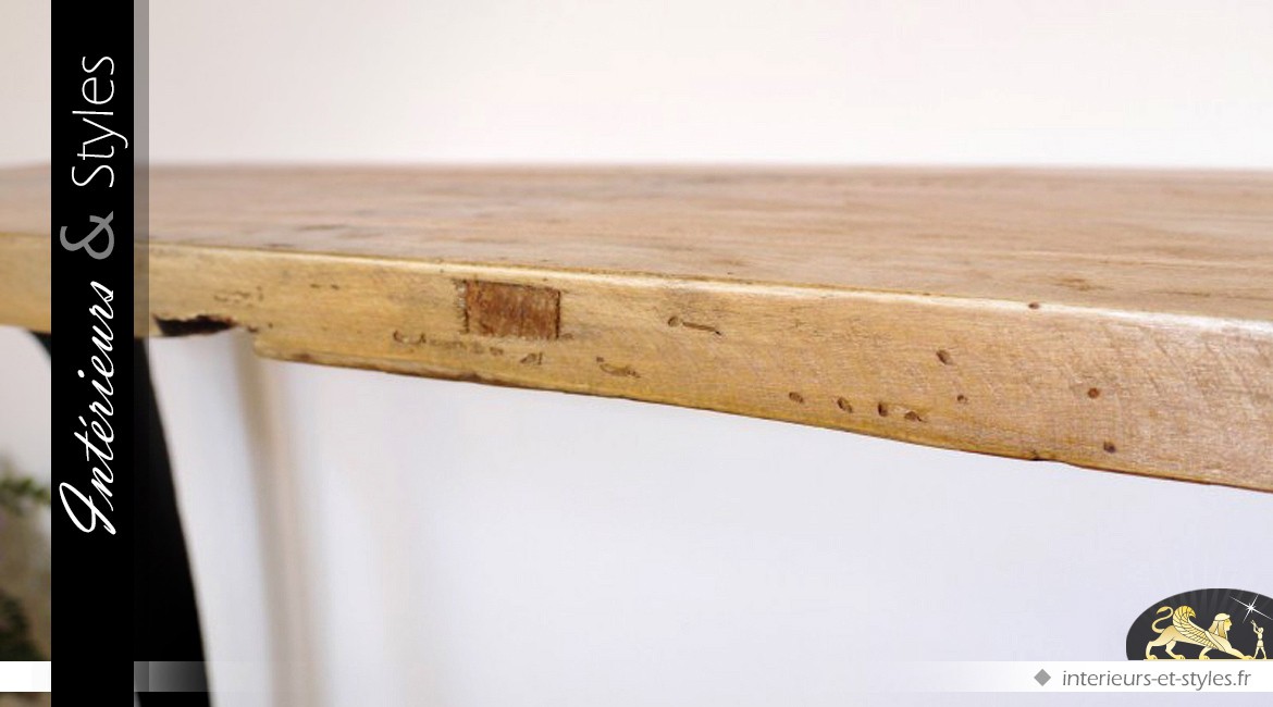 Console table d'atelier style industriel bois massif et métal