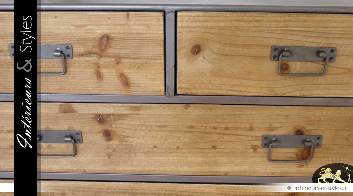 Commode en bois et métal de style rétro et industriel à 4 tiroirs
