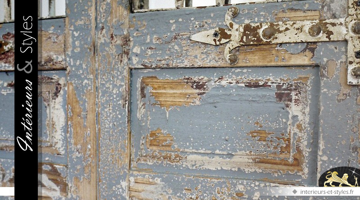 Grande porte miroir de style rustique en bois et fer forgé 180 cm