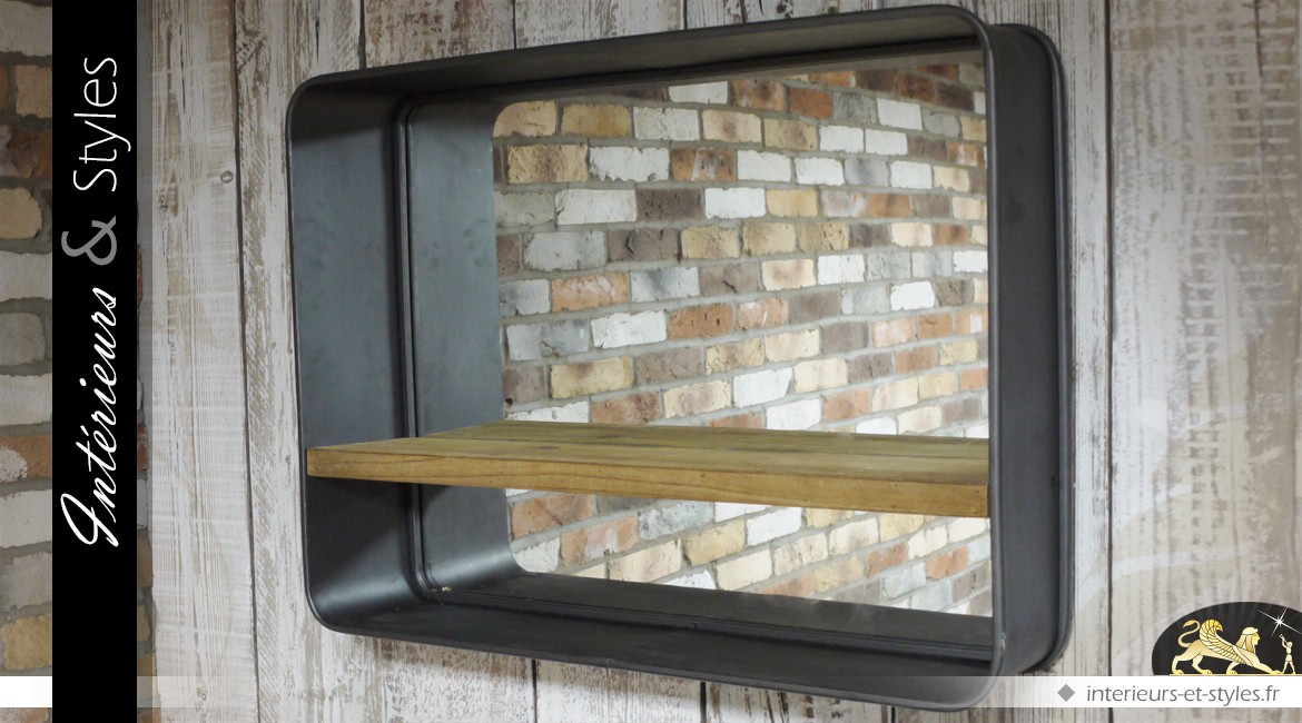 Miroir mural  rectangulaire style industriel avec étagère