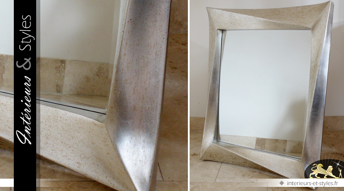 Grand miroir argenté design effet vieilli 100 cm