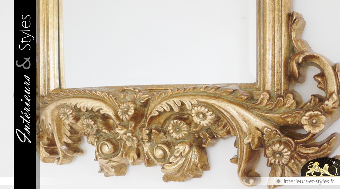 Miroir mural rectangulaire doré de style baroque 91 cm