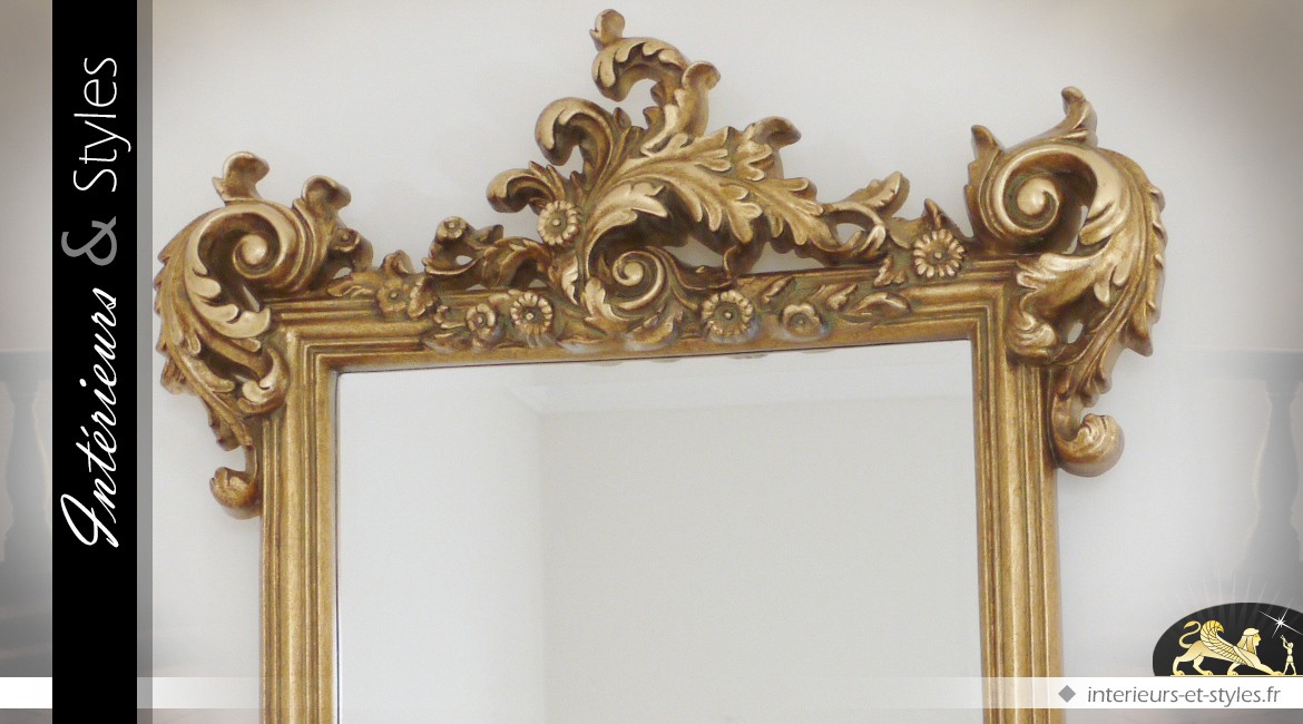 Miroir mural rectangulaire doré de style baroque 91 cm