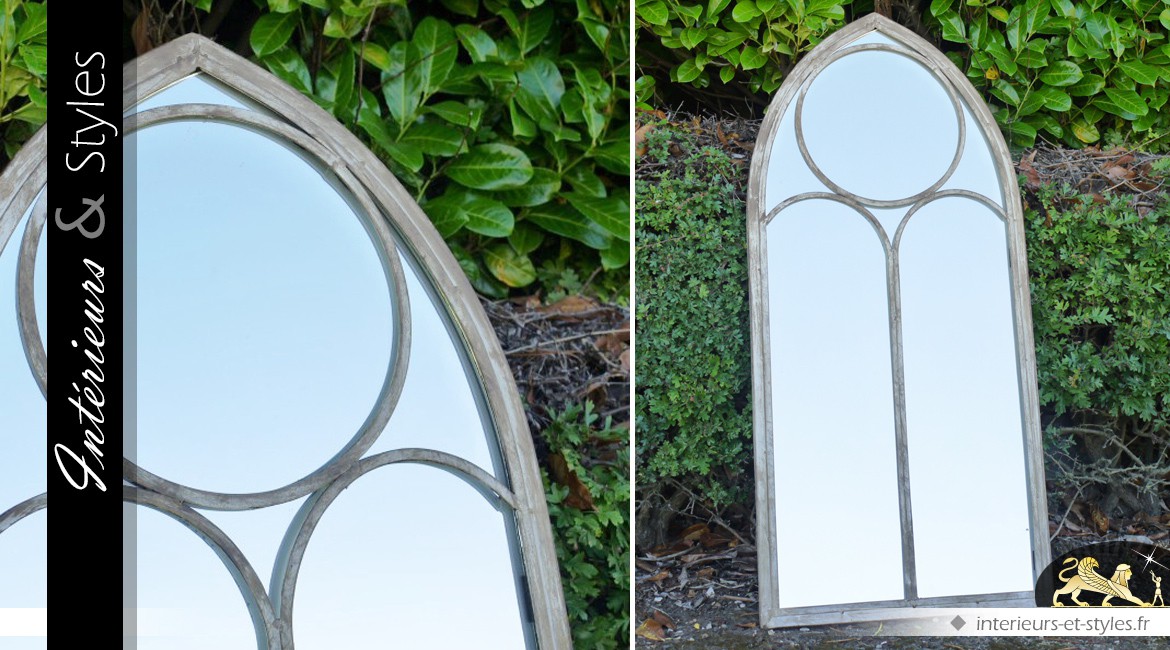Miroir-fenêtre de style ancien finition patinée 122 cm