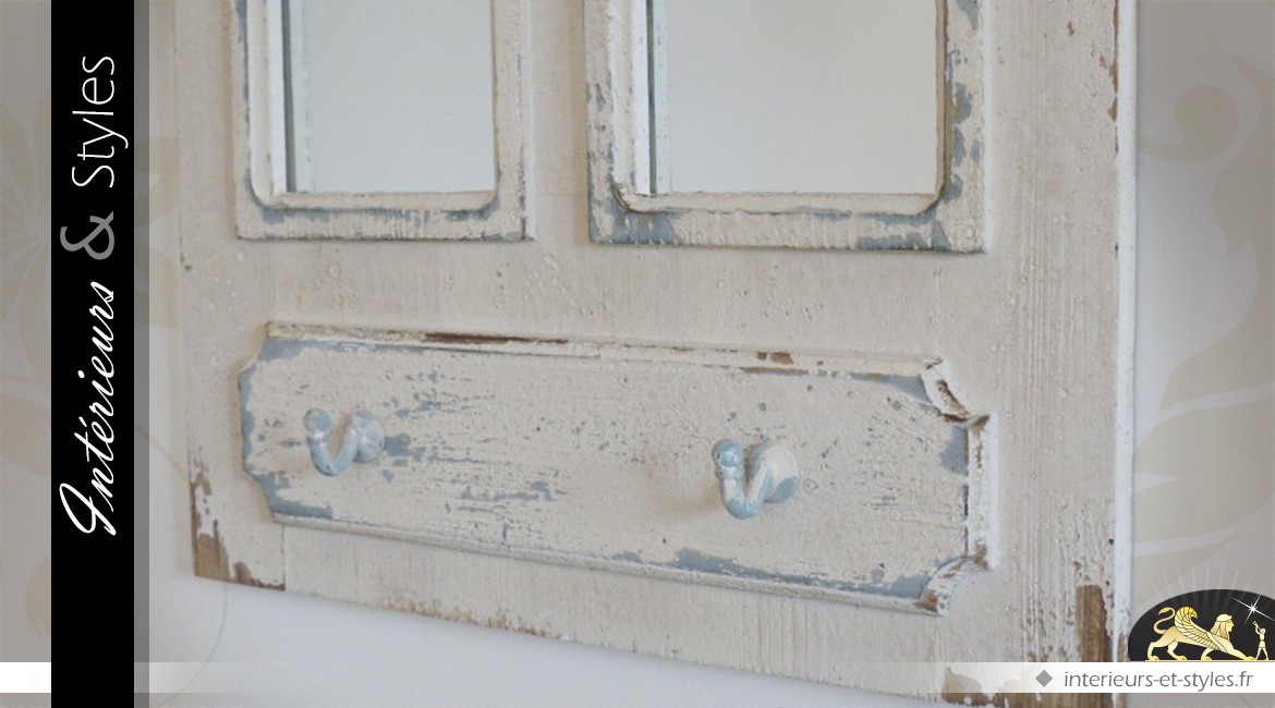 Miroir mural brocante patiné blanc ancien 86 cm