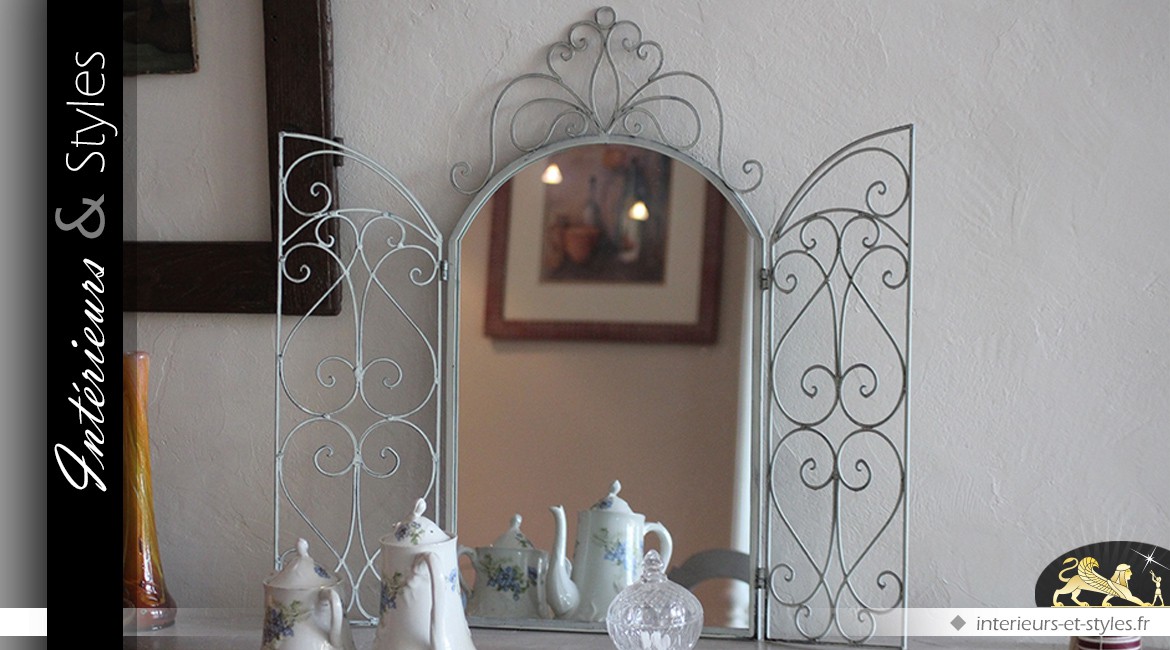 Miroir marquise blanc imitation en fer forgé 75 cm
