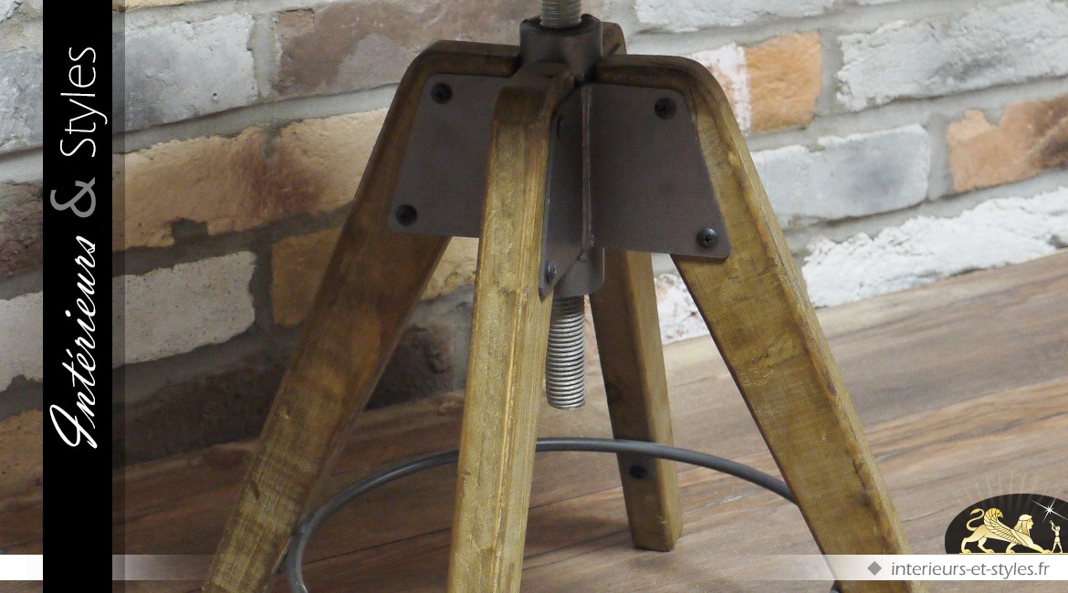 Tabouret réglable en bois et métal de style industriel
