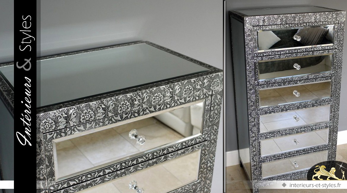 Chiffonnier de style marocain 6 tiroirs avec miroirs