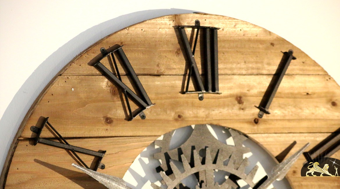 Très grande horloge de style industriel à engrenages Ø 80 cm
