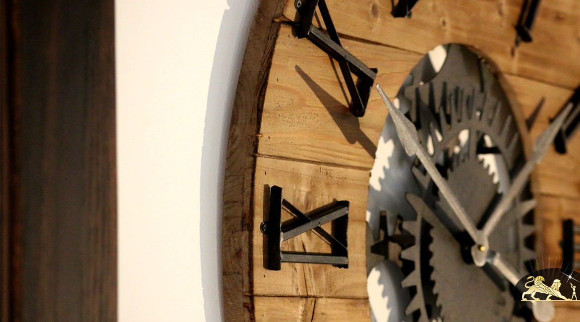 Très grande horloge de style industriel à engrenages Ø 80 cm