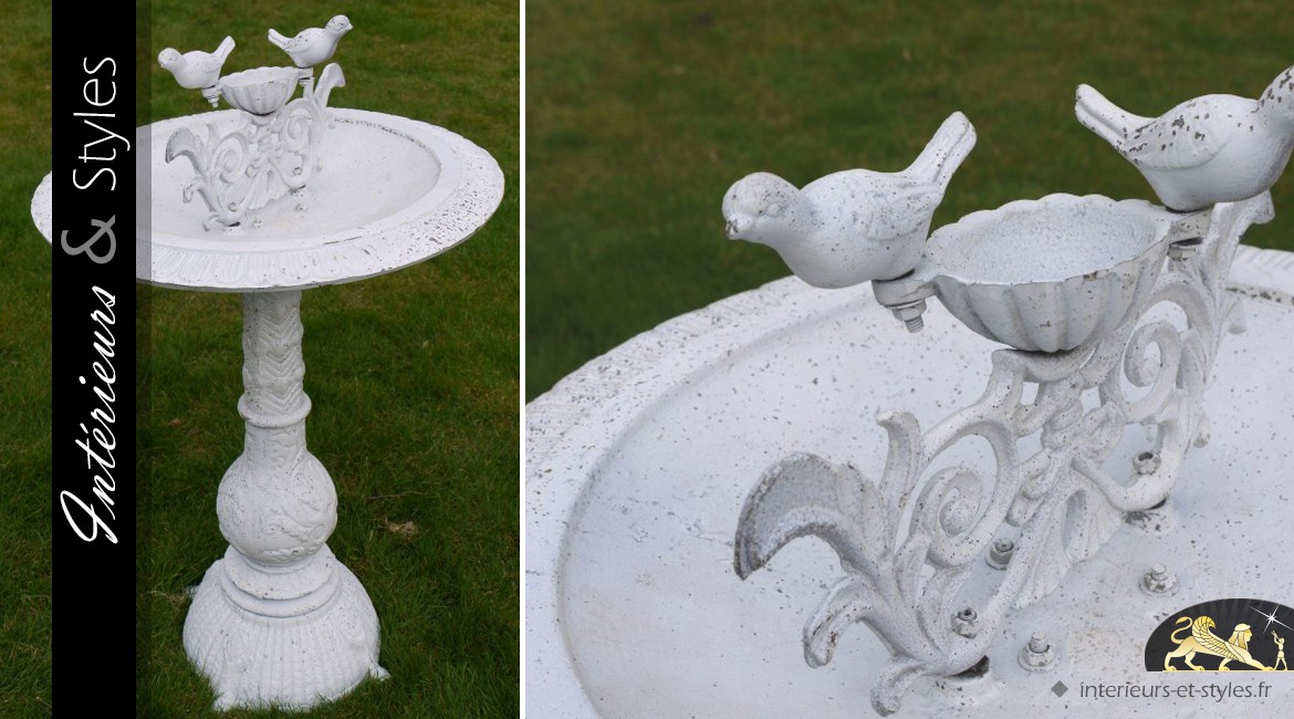 Bain d'oiseaux en fonte patine blanc antique 65 cm