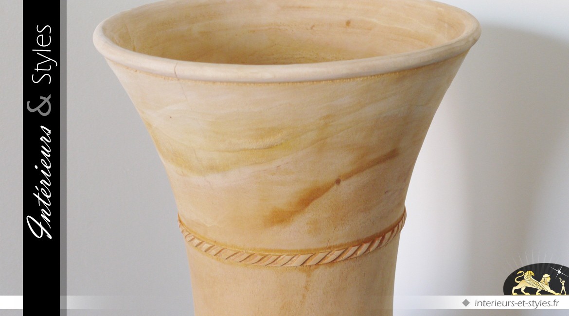 Grand vase à godrons en acajou medium brut 67 cm