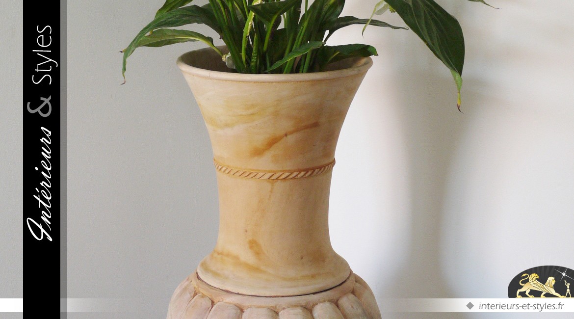 Grand vase à godrons en acajou medium brut 67 cm