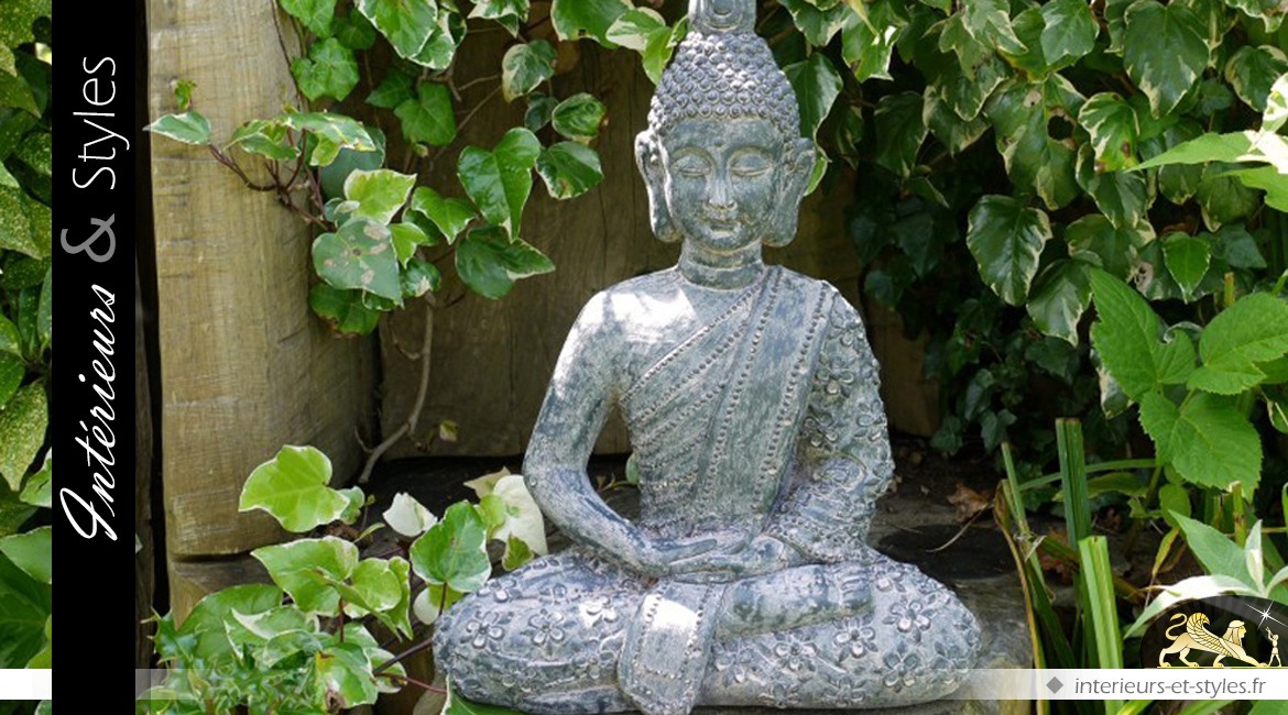 Statuette de bouddha position du lotus imitation pierre ancienne