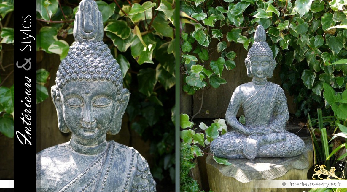 Statuette de bouddha position du lotus imitation pierre ancienne