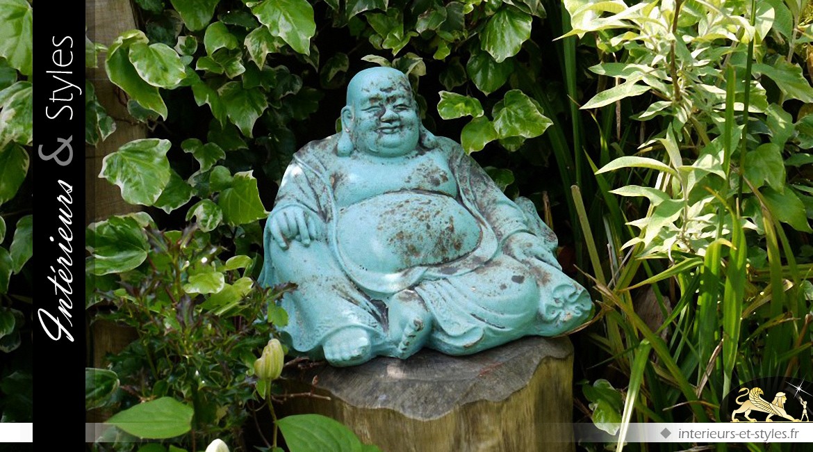 Bouddha rieur statuette aspect antique 45 x 30 cm
