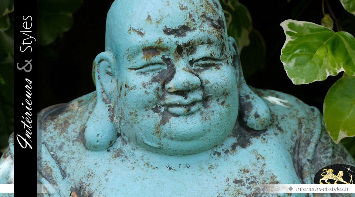 Bouddha rieur statuette aspect antique 45 x 30 cm