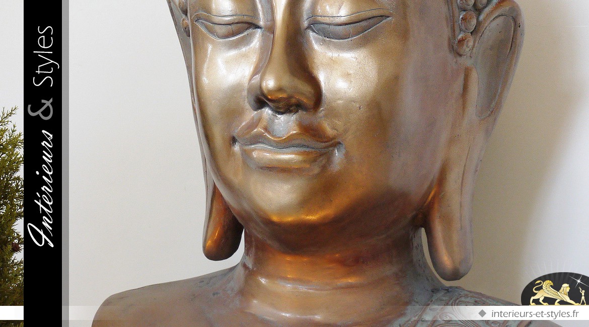 Buste de bouddha 115 cm finition vieil or