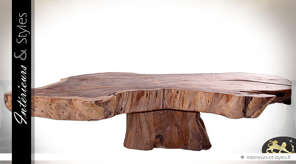 Table basse en suar massif aspect brut bois naturel effet vieilli 166 cm