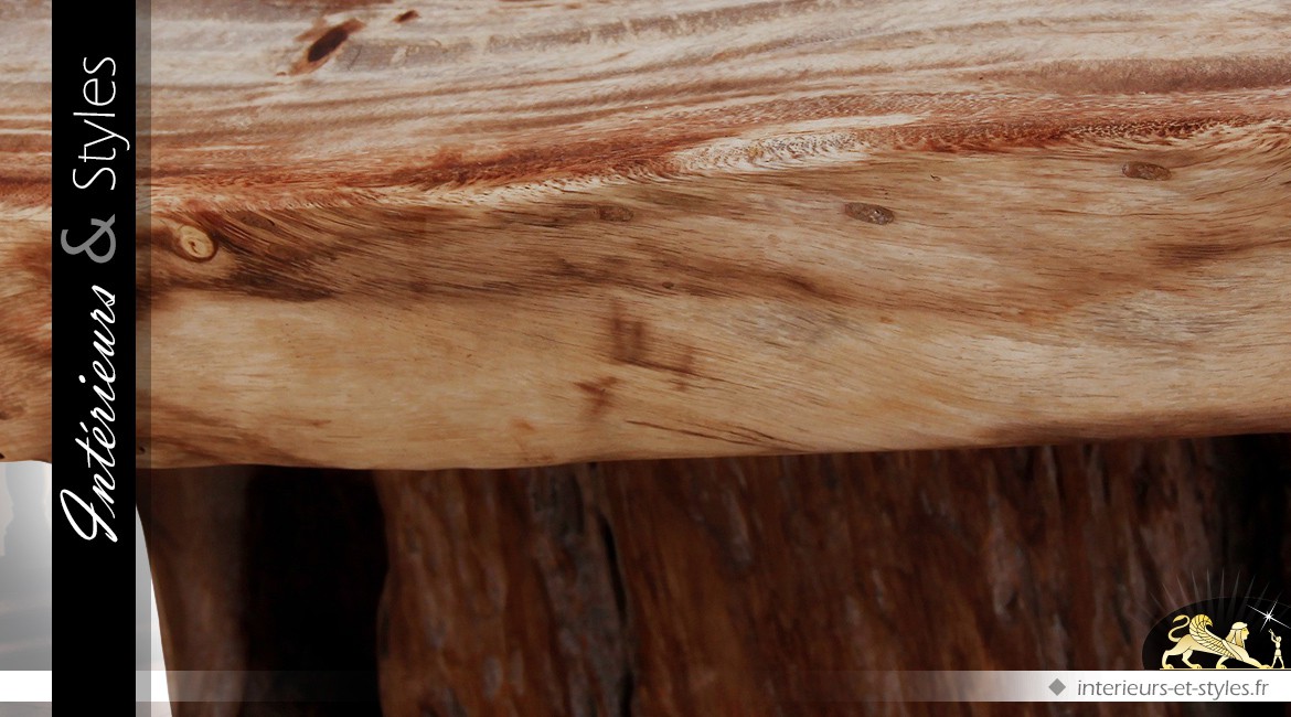 Table basse en suar massif aspect brut bois naturel effet vieilli 166 cm