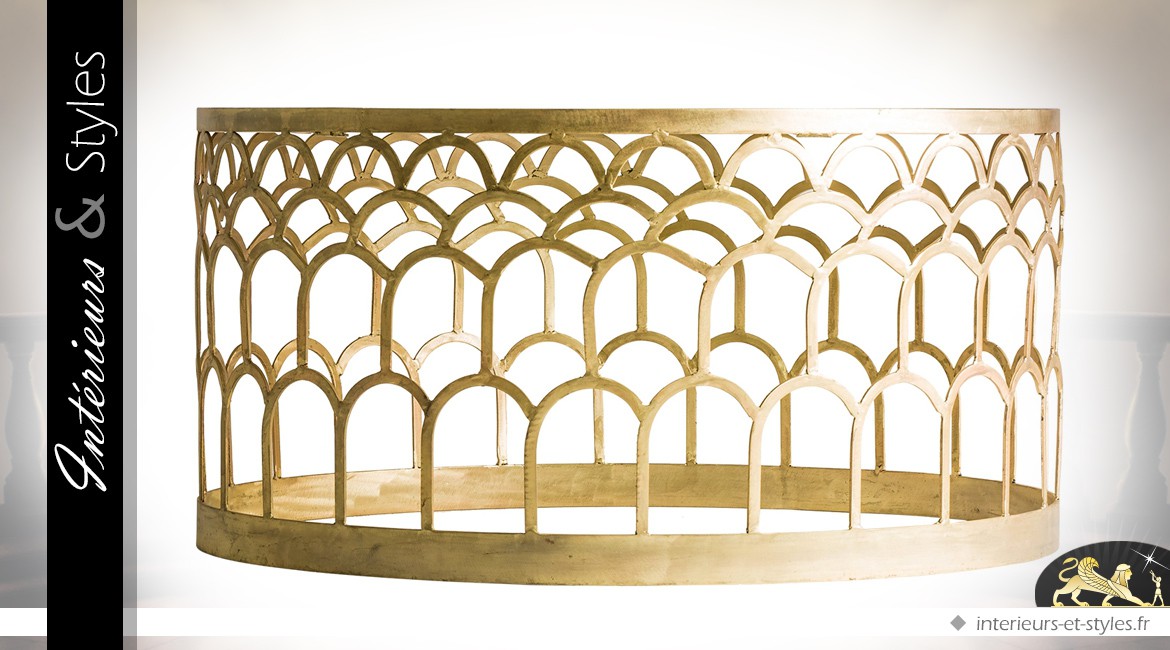 Table basse circulaire en métal doré et marbre style Art Déco Ø 91 cm