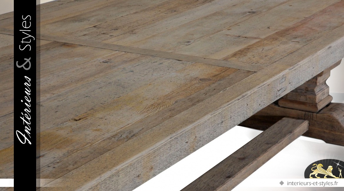 Table Monastère 270 cm en pin massif recyclé finition bois naturel vieilli