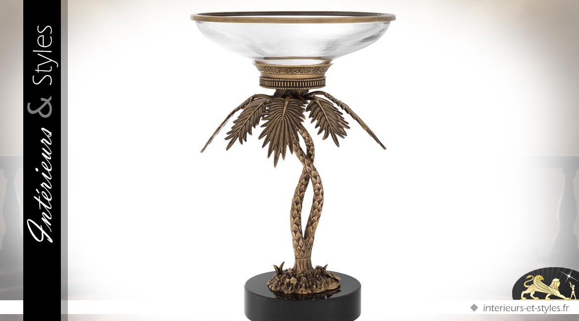 Coupe Art Déco avec pied en forme de palmier finition bronze ancien 50,5 cm