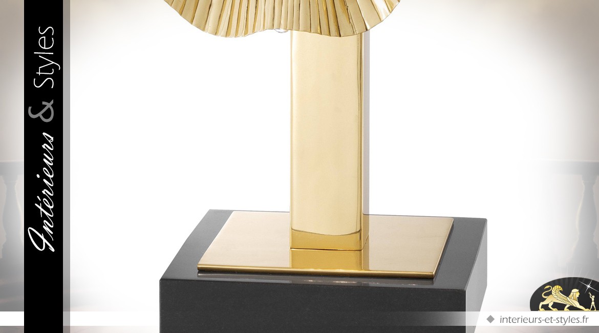 Lampe de table de luxe Ginkgo en laiton doré poli et granit noir 88 cm
