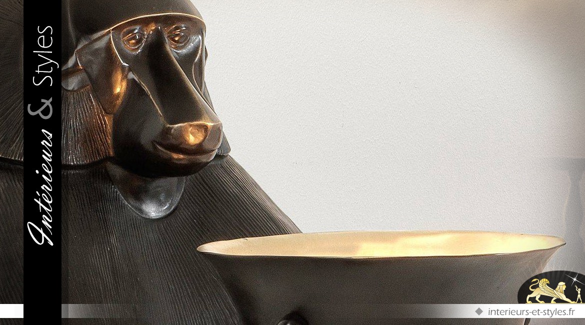 Lampe animalière Art Déco en bronze inspiration Dieu Thot 60 cm