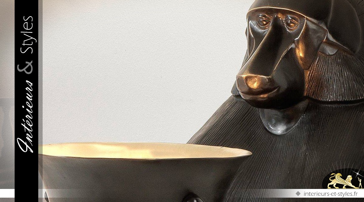 Lampe animalière Art Déco en bronze inspiration Dieu Thot 60 cm