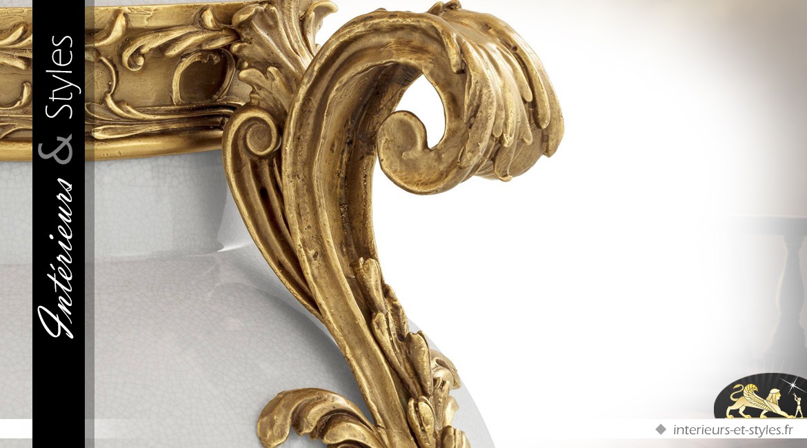 Lampe céramique émaillée et craquelée garnitures laiton doré sculpté 101 cm